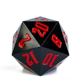 Cusdie 55MM D20 DND Dice with Sharp Edges, Single 20 Sided D&D Dice, Handcrafted Polyhedral Dice, for Role Playing Game Dungeons and Dragons Gift(Opaque Black w/Red Numbers)
