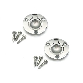 JY-MARINE 2 Inch Round Flush Ring Pull Handles Stainless Steel 316 Boat Hatch Latch Cabinet Flush Mount Lifting Ring Pull Handle with 6 Pcs Mount Screws High Polished,2 Pcs