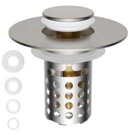 Hygie Rinse Upgraded 3 in 1 Bathroom Sink Stopper Universal Pop Up Sink Drain Strainer, with Removable Stainless Steel Filter Basket Hair Catcher, for 1.1''~2.36'' Sink Basin Hole, Brushed Nickel