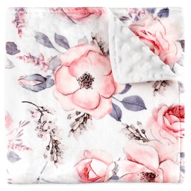 SWESEN Baby Blanket for Girls, Super Soft Double Layer Blankets with Dotted Backing, Floral Newborn Nursery Bed Blanket, Shower Gifts, 30 X 40 Inches, Pink Floral