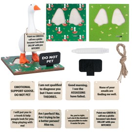 Magnetic Goose Key Holder, 7inch Desk Goose Statue with 2 Wooden Base & 8 Funny Quotes Signs 1 Writable Signs 1 Chalk, Kawaii Room Home Office Table Desk Decor, New Apartment Housewarming Gifts