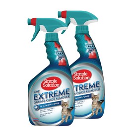 Simple Solution Extreme Cat Stain and Odor Eliminator Spray for Cats, Enzyme Cleaner With 3X Pro-Bacteria Cleaning Power, Strong Cat Urine Pee Smell Remover for Carpets & Floors, 32 oz (Pack of 2)