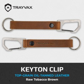 Trayvax Keyton Leather Keychain, Quick Release Carabiner Clip Key Chain for Men and Women, Stainless Steel, Raw Tobacco Brown