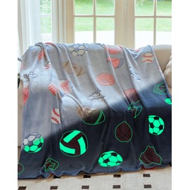OLAOLA Soccer Glow in The Dark Blanket for Kids Boys Girls Toddler, Soft Warm Cozy Sports Theme Basketball Throw Blanket, 50"x60", Polyester, Machine Washable