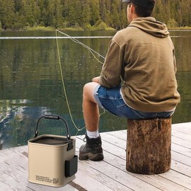 Buckets for Fish,Foldable Live Bait Bucket - Fishing Container with Side Pocket Multifunctional, Portable, Waterproof, for Beach, Camping, BBQ