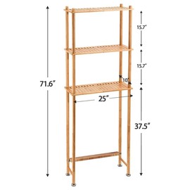 AmazerBath Bamboo Over Toilet Storage Shelf - 3-Tier Freestanding Rack, Easy to install, Versatile Rack for Bathroom, Laundry Organiser - Natural Color