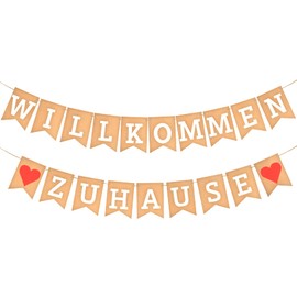 EKKONG Herzlich Willkommen Garland, Welcome Back Garland, Welcome Home Banner with Rope for Family Party Decoration, Birthday Party Decoration, Hanging Decoration (Kraft Paper)