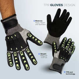 Generic Professional kit for various jobs includes EVA and nylon knee pads and adjustable heavy duty gloves with TPR technology, work gloves, cut resistant work gloves, knee protector., Black