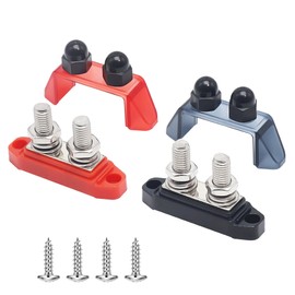 12V-48V Bus Bars Power Distribution Block: 250 Amp Bus Bar with Cover & M10 Posts Red Black Power Distribution for Car Marine Solar Vehicle (1 pair)