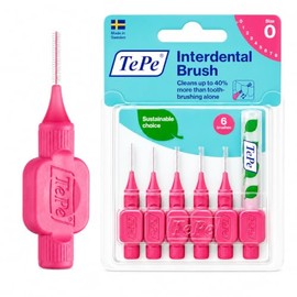 Cepillo interdental TePe, Original, Rosa 0.4 mm. Caja 6 pcs., eliminación de placa, hilo dental para espacios de estrechos a anchos