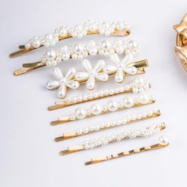 SHEHARUHI Hair Pins, 16pcs Vintage Pearl Hair Bobby Pins Metallic Flower Barrettes Combination Hair Clips for Women Girls, Minimalist Hair Decorative Wedding Dainty Accessories