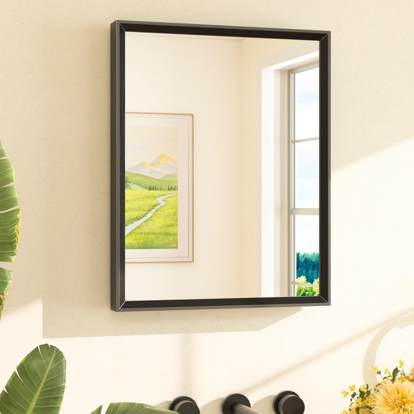 TETOTE Black Bathroom Mirror 16" x 20" Matte Black Rectangle