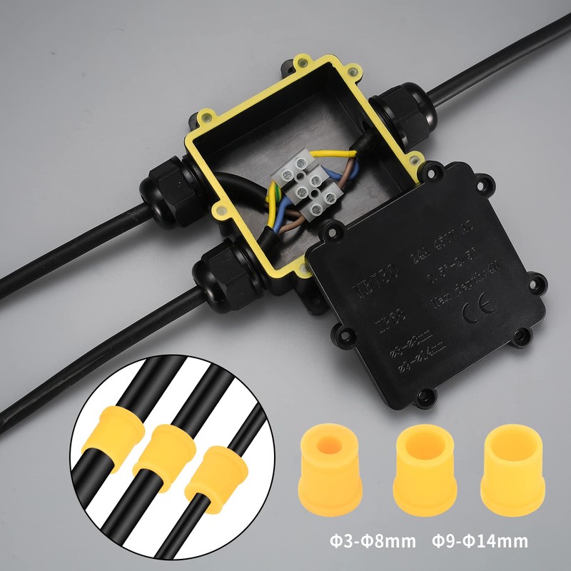 Newoutset IP68 Waterproof Junction Box, 3-Way Cable Connector, External Distribution