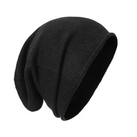 tonten Cashmere Wool Slouchy Beanie for Women and Men, Knitted Winter Ski Cap (Black)