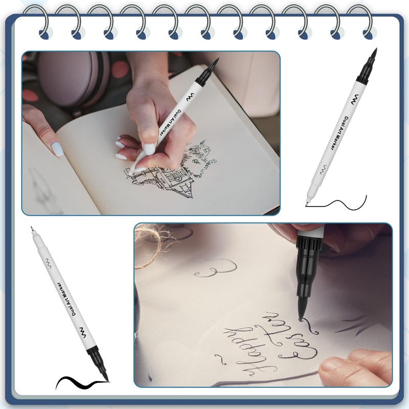 Affrolling 150 Pcs Black Drawing Pens Bulk Dual Brush Fineliners