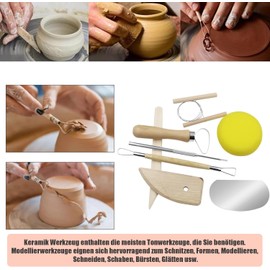 Heyumybit 8 Pcs Pottery Sculpting Tool Set,Clay Modelling Tools,Wood and Metal Polymer Clay Tools,Polymer Clay Tools,Pottery Tools Kit for Shaping,Modeling,Smoothing