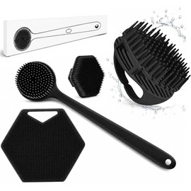 Cepillo Corporal de Silicona 4 Piezas SQLMTAU SQL-121 - Exfoliante para Baño y Cabello Negro