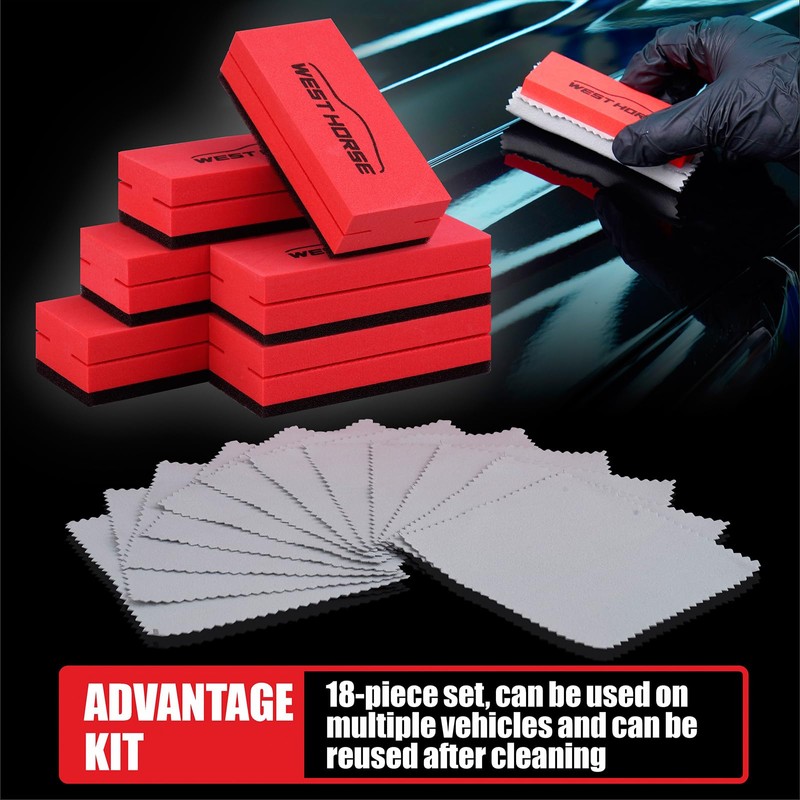 6PCS Ceramic Coating Applicator Sponge Blocks + 12PCS Suede Cloth