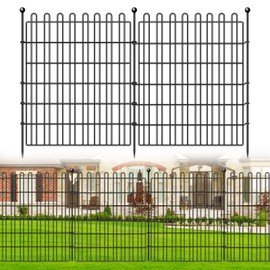 10 Panels Dog Fence Outdoor for Yard, 32in (H) X 23.6ft (L) Decorative Garden Fence Animal Barrier No Dig, Rustproof Metal Garden Edging Fence Stakes and Borders, Portable Outside Pet Playpen