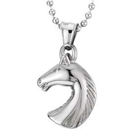 COOLSTEELANDBEYOND Collar con colgante de caballo para hombres y mujeres, acero inoxidable, joyería ecuestre, cadena de 24 pulgadas, Metal, Sin piedra preciosa