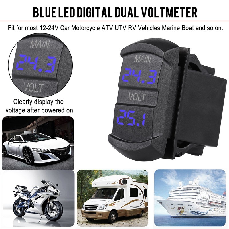 Car DC 10V-60V Blue LED Digital Dual Voltmeter Universal for