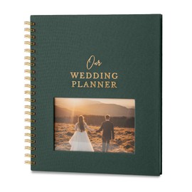 Linen Comprehensive Wedding Planner - Customizable Photo Window Wedding Planning Book and Organizer, Perfect for Just Engaged Gifts, Engagement Gifts for Couples, Wedding Notebook Keepsake (Forest)