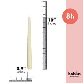 BOLSIUS Ivory Taper Candles - 10 Pack Unscented 10 Inch Dinner Candle Set - 8 Hours Burn Time - Premium European Quality - Smokeless and Dripless Household, Wedding, Party, and Home Décor Candlesticks