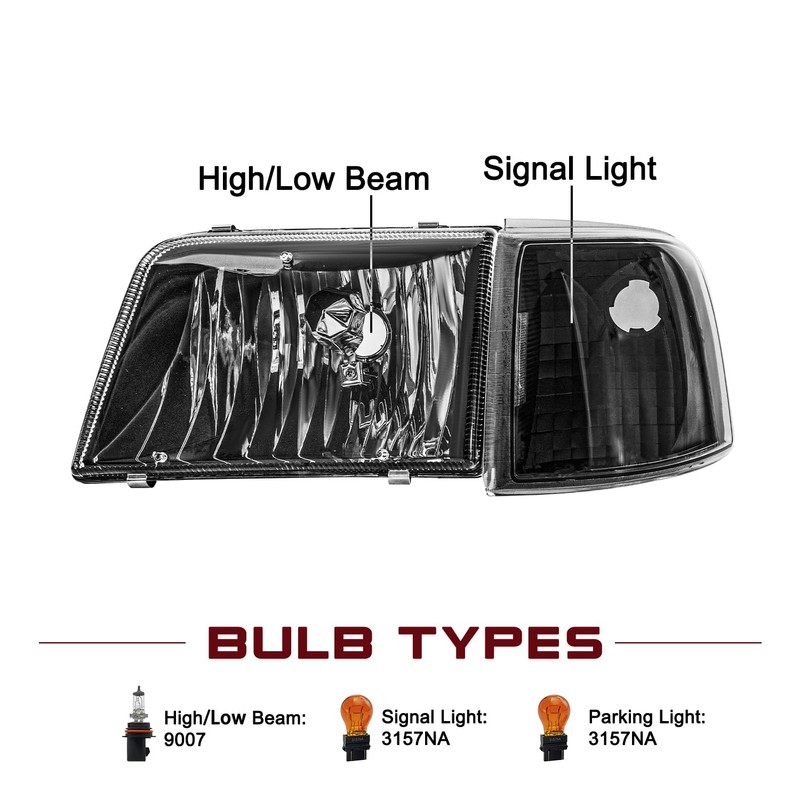 JSBOYAT Headlight Assembly for 93 94 95 96 97 Ford