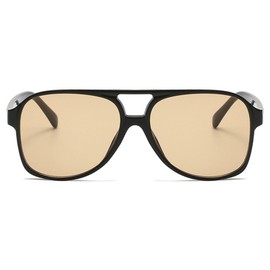 RUNHUIS Vintage Men's Polarised Sunglasses Women's Retro Oval 70s Oversized Classic Aviator Sunglasses UV400 Protection, Non-polarised black/beige