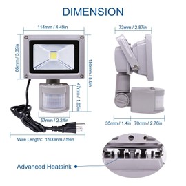 Z Motion Sensor Flood Lights Outdoor,10W Induction LED Lamp, IP65 Waterproof Spotlight,6500K LED Sensor Light,Security Light with US 3-Plug (Daylight White Grey)