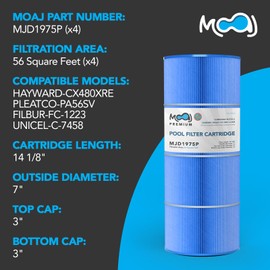 MOAJ Premium Pool Filter 4-Pack Replaces Hayward SwimClear C2025, CX470E, CX470-XRE, CX480, CX480-XRE, PA56SV, C-7458, FC-1223 | 14 1/8" x 7" | 56 SQ FT | Asepsis-Infused Filtration | Based in USA