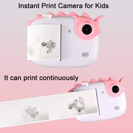 DMWD Instant Camera for Kids Camera for Girls 3.0" Touch Screen, Kids Digital Camera Instant Print with 3 Rolls Print Papers & 32G TF Card（Pink）