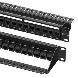 Cable Matters 1U 19-Inch 24-Port 10Gbps Cat6 Ethernet Patch Panel with Inline Keystone and Cable Management Bar, Rackmount or Wall Mount Network Patch Panel