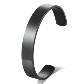 BIYONGDE 1 PC Mens Black Cuff Bracelet Solid Minimalist Stainless Steel Cuff Bangle Bracelet designed for men.