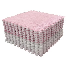 10pcs Plush Foam Floor Mat Color Blocking Split Joint Interlocking Cuttable Soft Plush Rug for Bedroom Pink White
