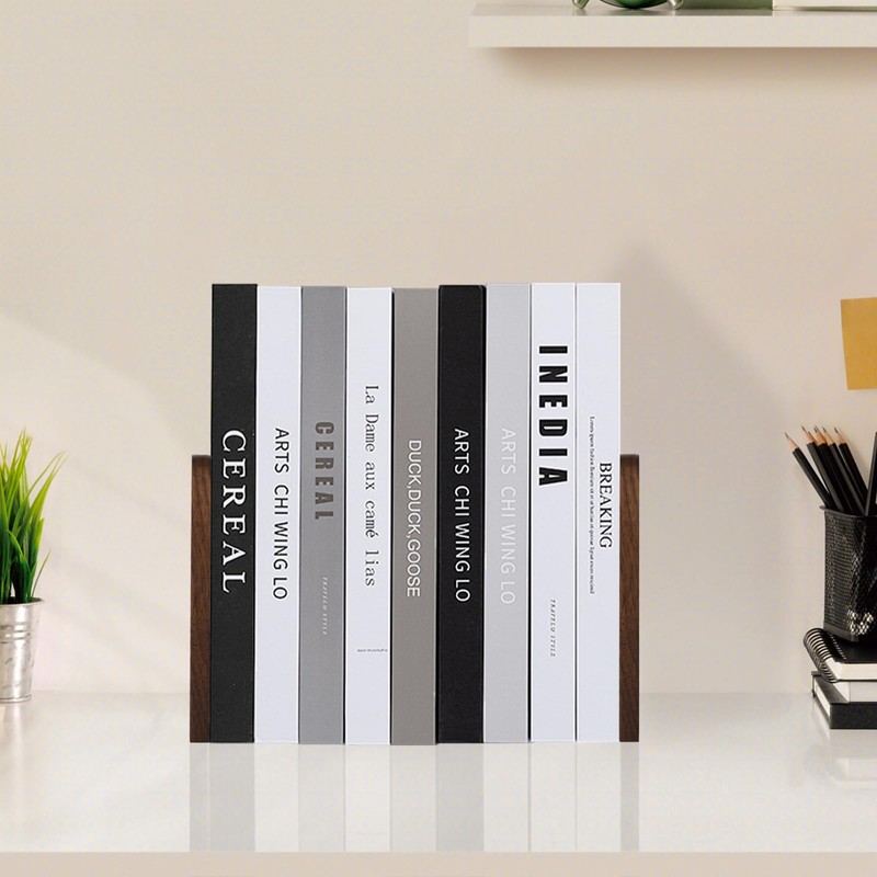 VIVTOB Book Ends, Black Walnut Wooden Bookends for Shelves -