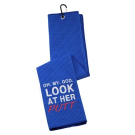 Funny Golf Towels for Women Oh My God Look at Her Putt Embroidered Golf Towels for Golf Bags with Clip (Look at Her Putt)