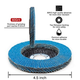 LIZMOF Flap Disc 4-1/2 x 7/8 Inch for Angle Grinder, 60 Grit Flap Wheel for General Purpose Metal & Stainless Steel, Type 29 Grinding Wheel, Zirconia Abrasive Grinding Disc, 90 Beveled Blades, 10PACK