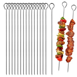 25pcs Kebab Skewers, 30cm Metal Barbeque Skewers Stainless Steel Reusable BBQ Grilling Kabob Skewer for Oven Grill Kabob Rotisserie Meat Vegetables