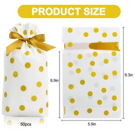 BEISHIDA 50pcs Goodies Bags Drawstring Gift Bags Candy Bags for Party Favor Food Storage Gift Wrapping Package Baby Shower Favor Wedding Favor Thank You Bags（gold dot）