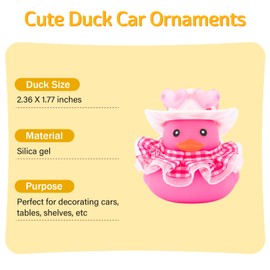 wonuu Car Rubber Duck Decoration Cute Car Accessories Car Ducks for Dashboard with Dress Heart Shape Sunglasses, White&Pink-Plaid Skirt