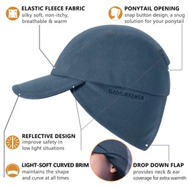 GADIEMKENSD Winter Fleece Hats Reflective Ponytail Hat for Women Baseball Caps with Earflap Drop Down Ear Warmer Skull Cap Beanie with Visor Cold for Outdoor Hiking Running Sport Cap Navy