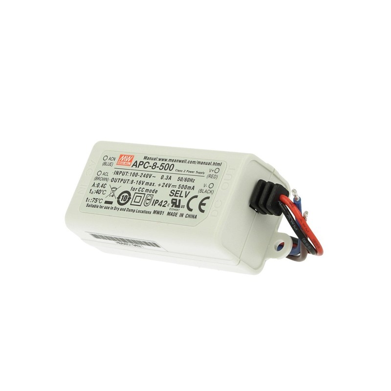 Led Driver CC MeanWell APC-8-500 Trasformatore 500mA 8V-16V DC 8W