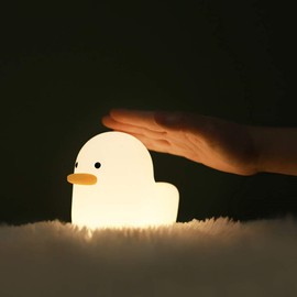 BFYCHYC Home Duck Night Light Cute Animal Silicone Nursery Rechargeable ABS+PC Table Bedside Lamp Timer Setting with Touch Sensor for Bedroom Breastfeeding Kid Home Decoration White HL-16