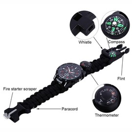 16 in 1 Camping Hiking Gear Survival Watch Compass Flint Fire Thermometer A Must