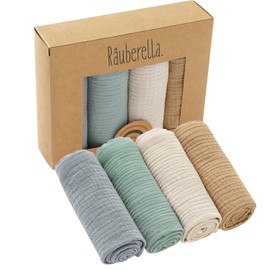 Räuberella Burp Cloths Set of 4 I 60 x 60 cm I Muslin Cloths Baby Made of 100% Organic Cotton I Charming Burp Cloth Baby Set I Washable & Absorbent Muslin Cloths for Girls and Boys