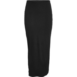 Noisy may NMMAYA Women's Maxi Stretch Skirt with Slit, Long Skirt, Ankle Length, Stretchy Rib, Black (black-2), L