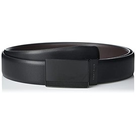 Perry Ellis Men's Reversible Leather Belt with Black Pattern Plaque, Blk20, 40