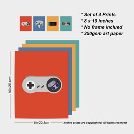 heilkee Video Game Room Decor for Men Gaming Controller Prints for Boys Cool Gifts for Gamer Classic Video Game Posters Set of 4(UNFRAMED 8x10in)