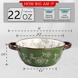 AVLA 4 Pack Ceramic Soup Bowls, 22 Ounces Porcelain Serving Bowl Set with Double Handle, Large Ceramic Crocks for French Onion Soup, Stew, Pasta, Cereal, Pot Pies (Green)